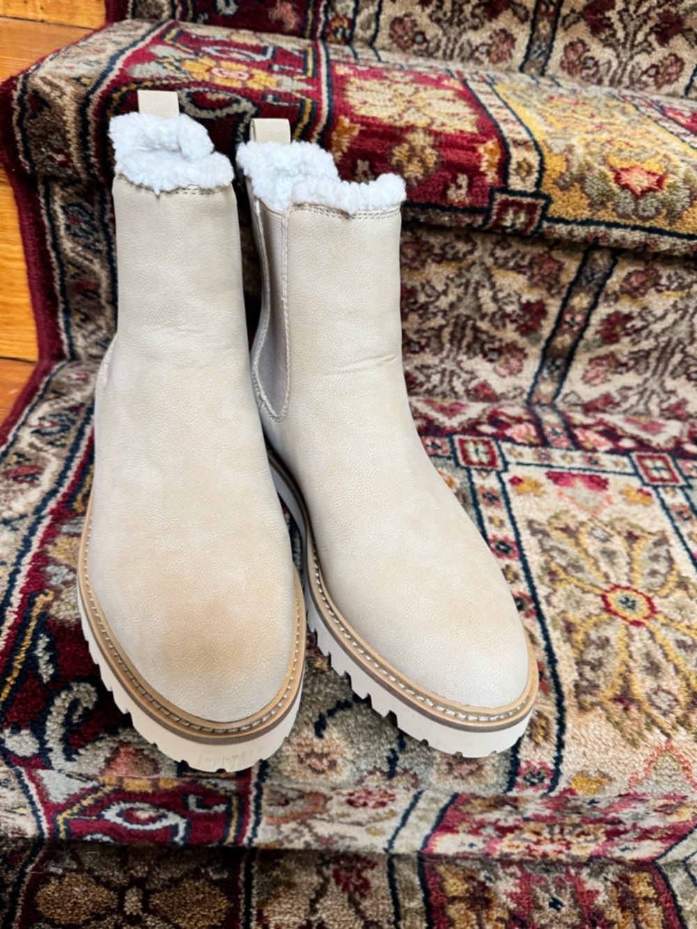 J. Crew Cream Faux-Shearling Chelsea Booties
